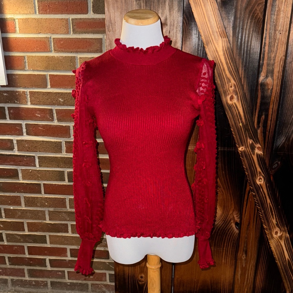 Almost Famous Red Lace Sleeve Sweater